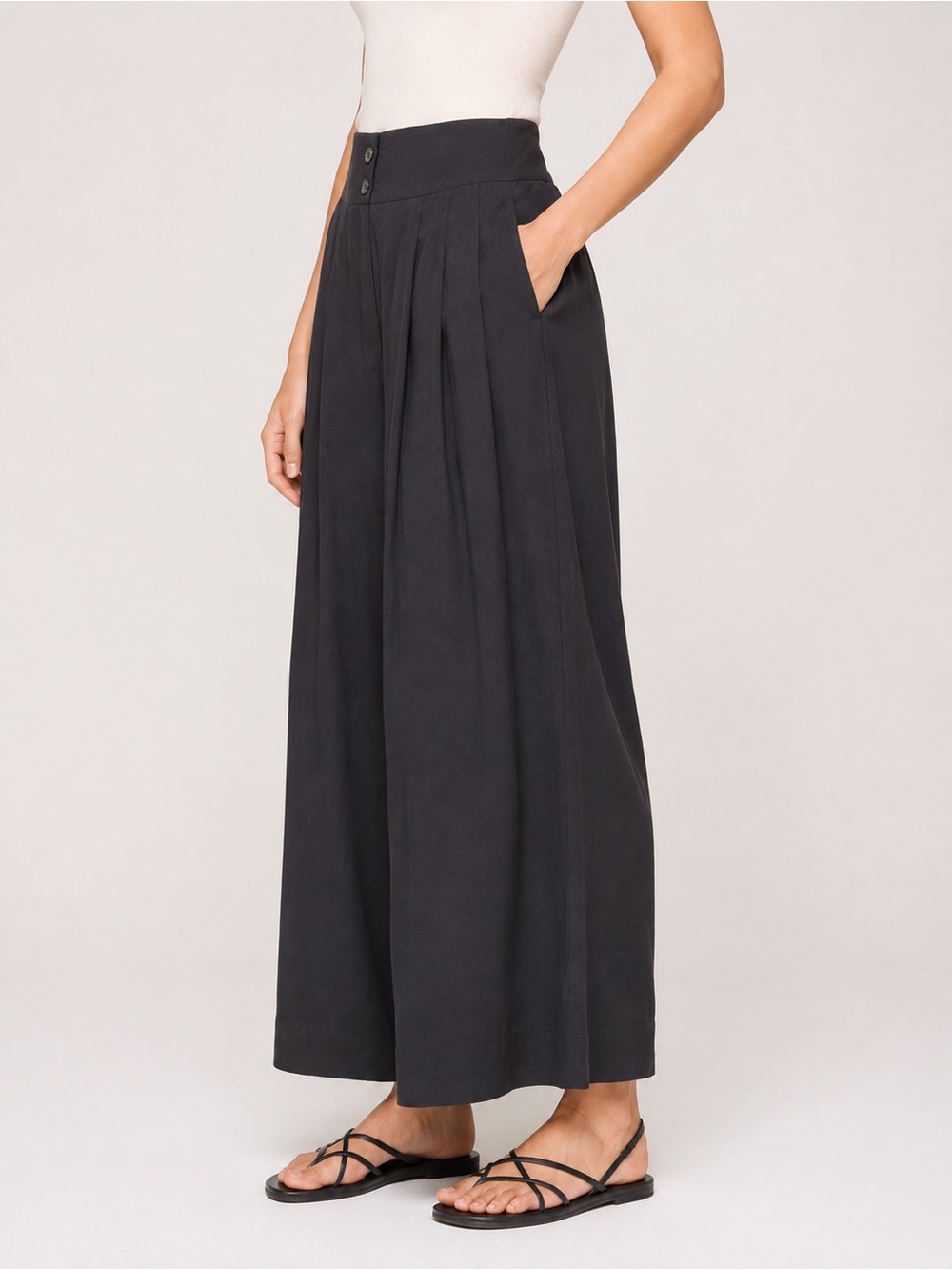 ZARA High Waisted Pleated Wide Leg Linen Pants Black Size XS